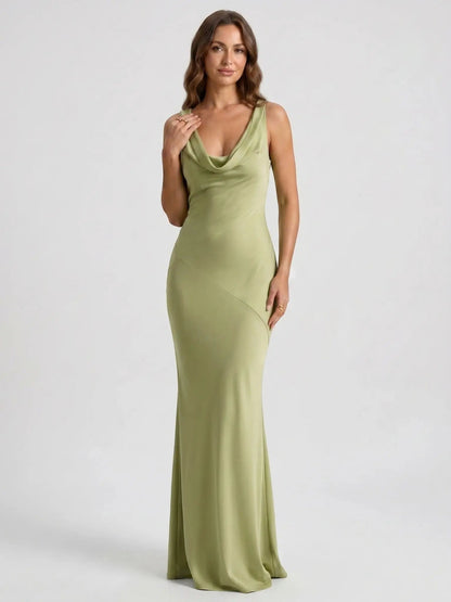 Women's Luxurious Satin Maxi Dress | Elegant Cowl Neck Formal Gown