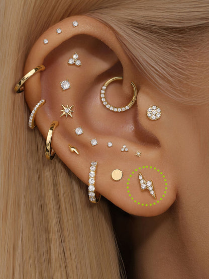 KOSINER 14K Solid Gold Dainty Ligntning Flat Back Stud