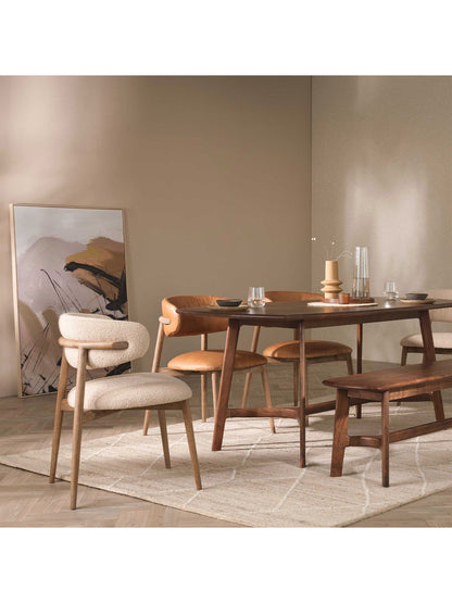 Lexa Neutral Boucle Open Back Curved Dining Chair