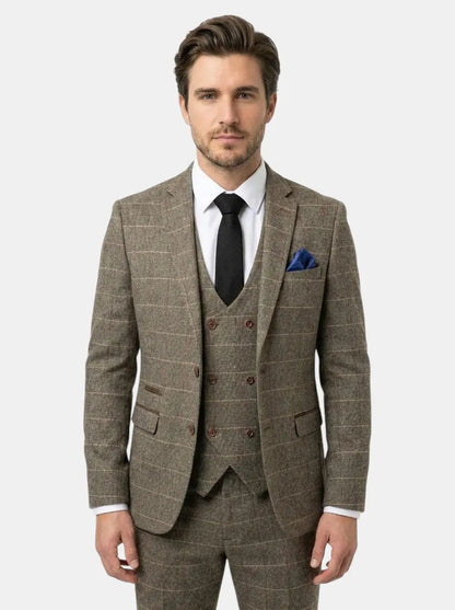 Max Men's Check Pattern Suit | 3-Piece Blazer, Vest, Trousers