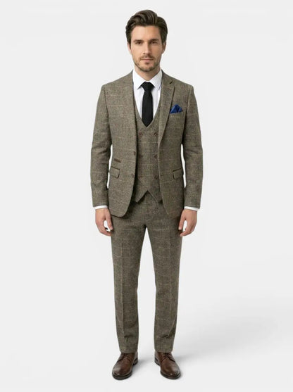 Max Men's Check Pattern Suit | 3-Piece Blazer, Vest, Trousers