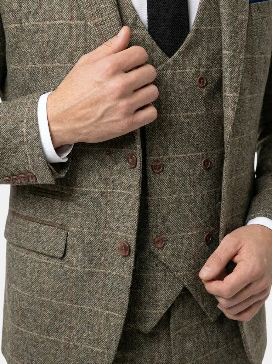 Max Men's Check Pattern Suit | 3-Piece Blazer, Vest, Trousers