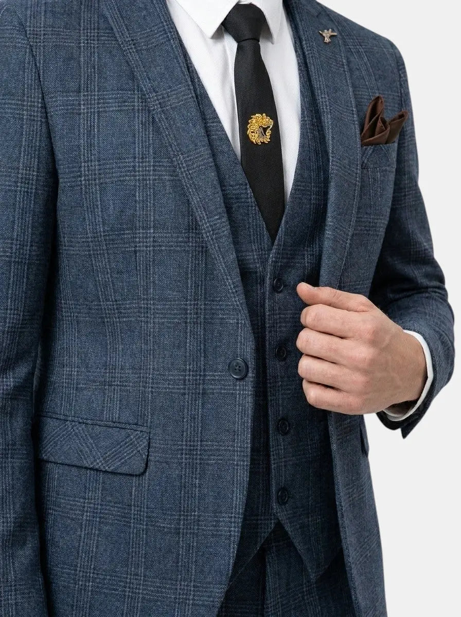 Men's Lightweight Check Pattern Three-Piece Suit | Slim Fit Formal Wedding Attire