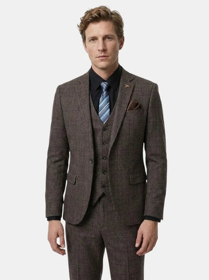 Men's Lightweight Check Pattern Three-Piece Suit | Slim Fit Formal Wedding Attire