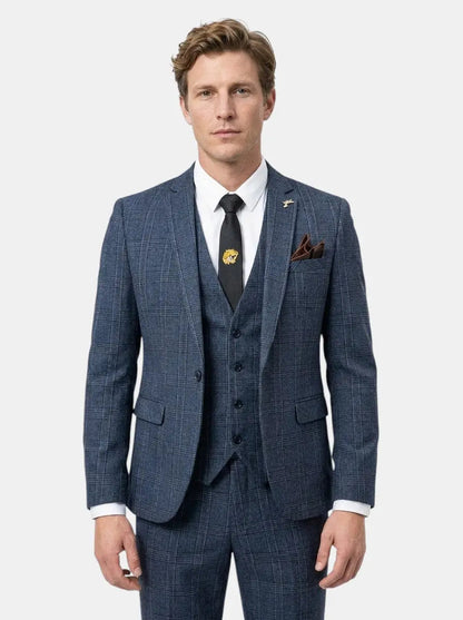 Men's Lightweight Check Pattern Three-Piece Suit | Slim Fit Formal Wedding Attire