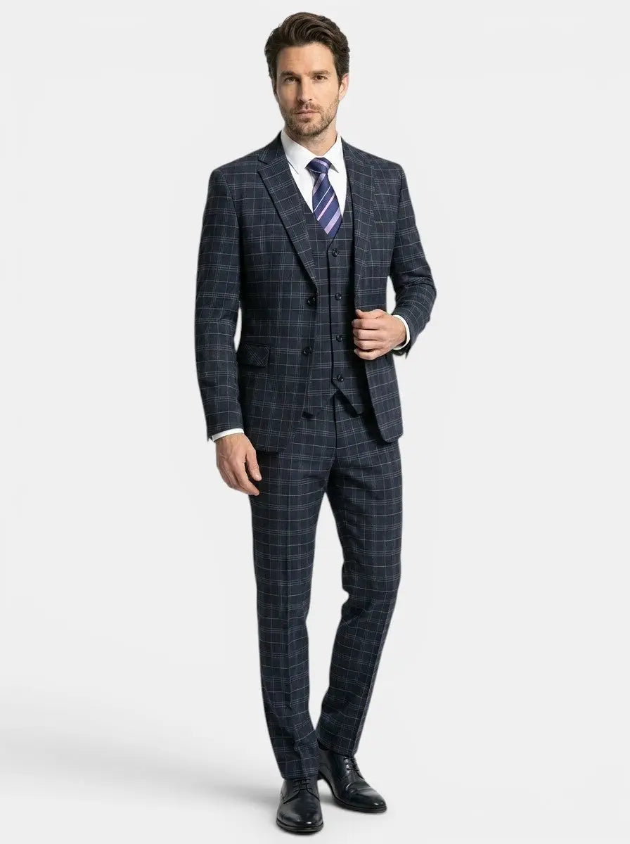 Men's Lightweight Checkered Three-Piece Suit | Elegant Slim-Fit Wedding Attire