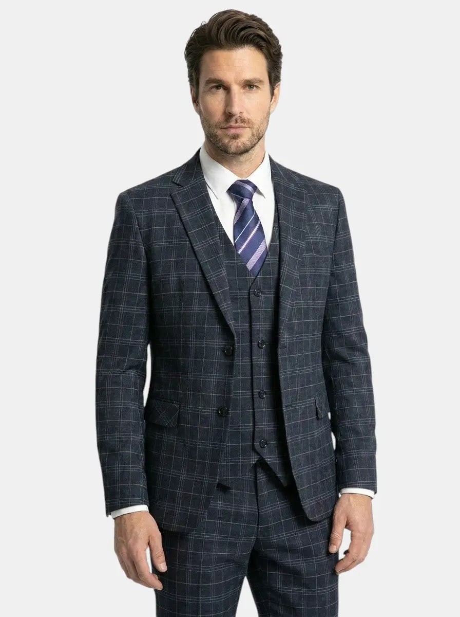 Men's Lightweight Checkered Three-Piece Suit | Elegant Slim-Fit Wedding Attire