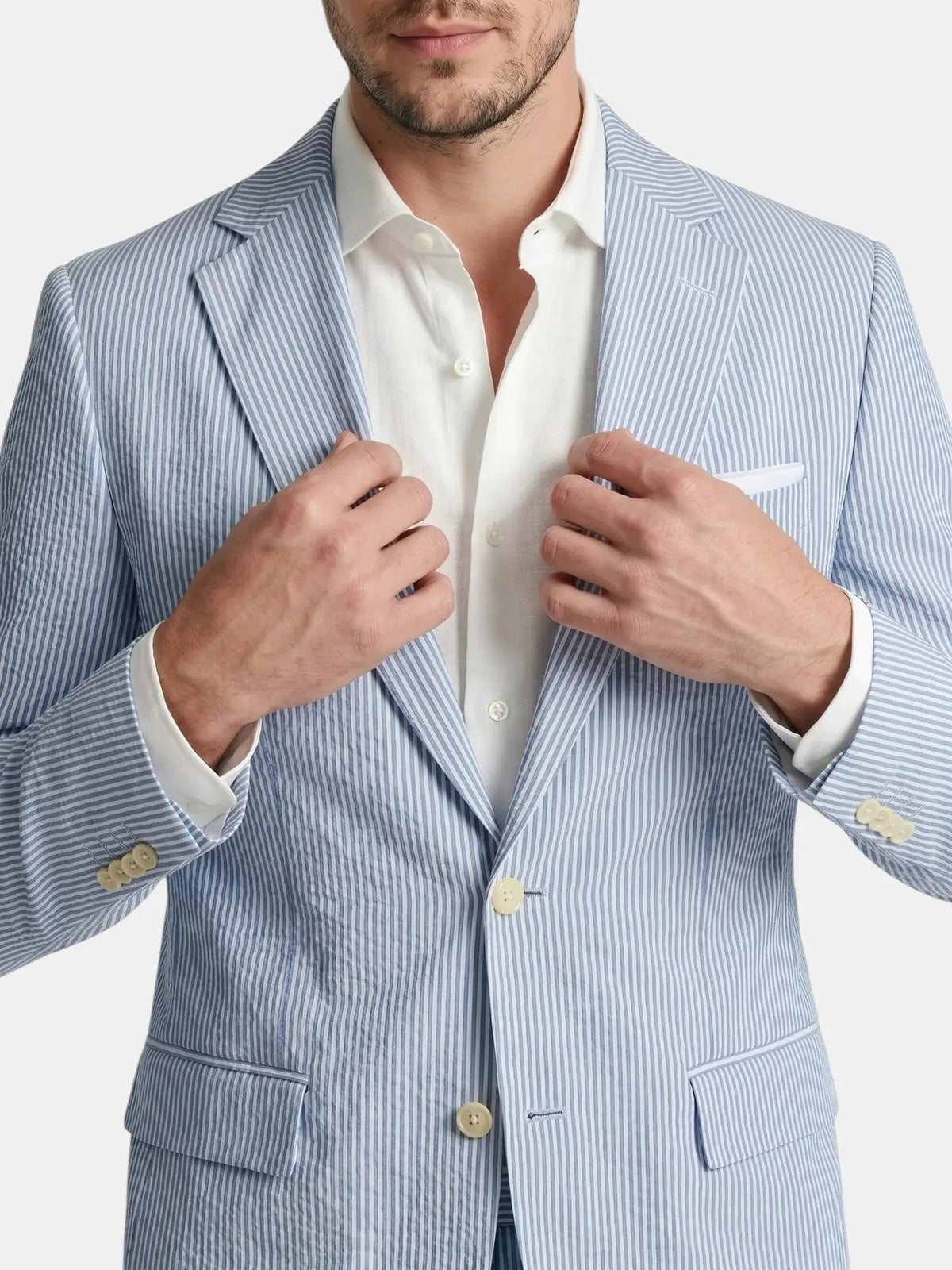 Men's Lightweight Pinstripe Summer Suit | Stylish Slim Fit Two-Piece Outfit