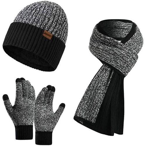Men's Scarf and Beanie Hat Themal Gloves Set