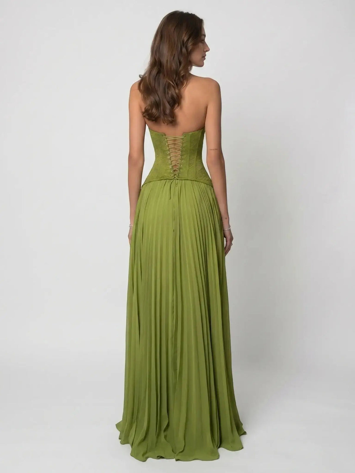 Women's Elegant Draped Pleated Maxi Dress | Structured Corset Style Evening Gown