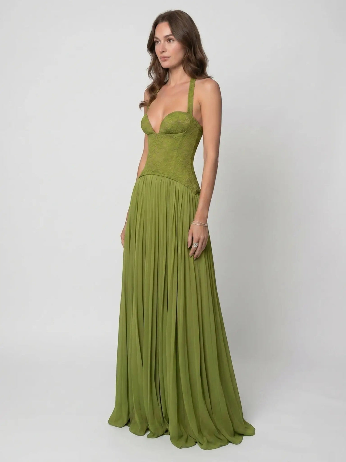 Women's Elegant Draped Pleated Maxi Dress | Structured Corset Style Evening Gown