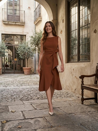 Women's Elegant Wrap Front Midi Dress | Timeless Fit And Flare Style