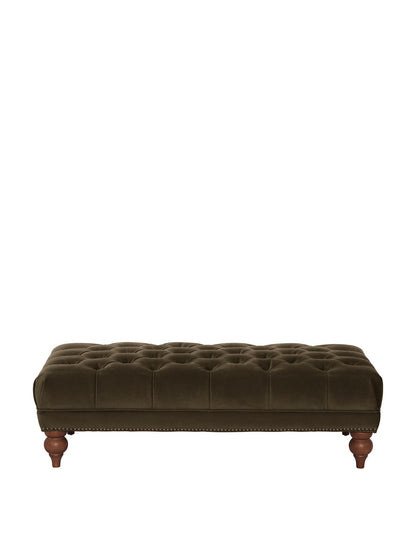 Ullswater Green Velvet Buttoned Rectangular Footstool Green