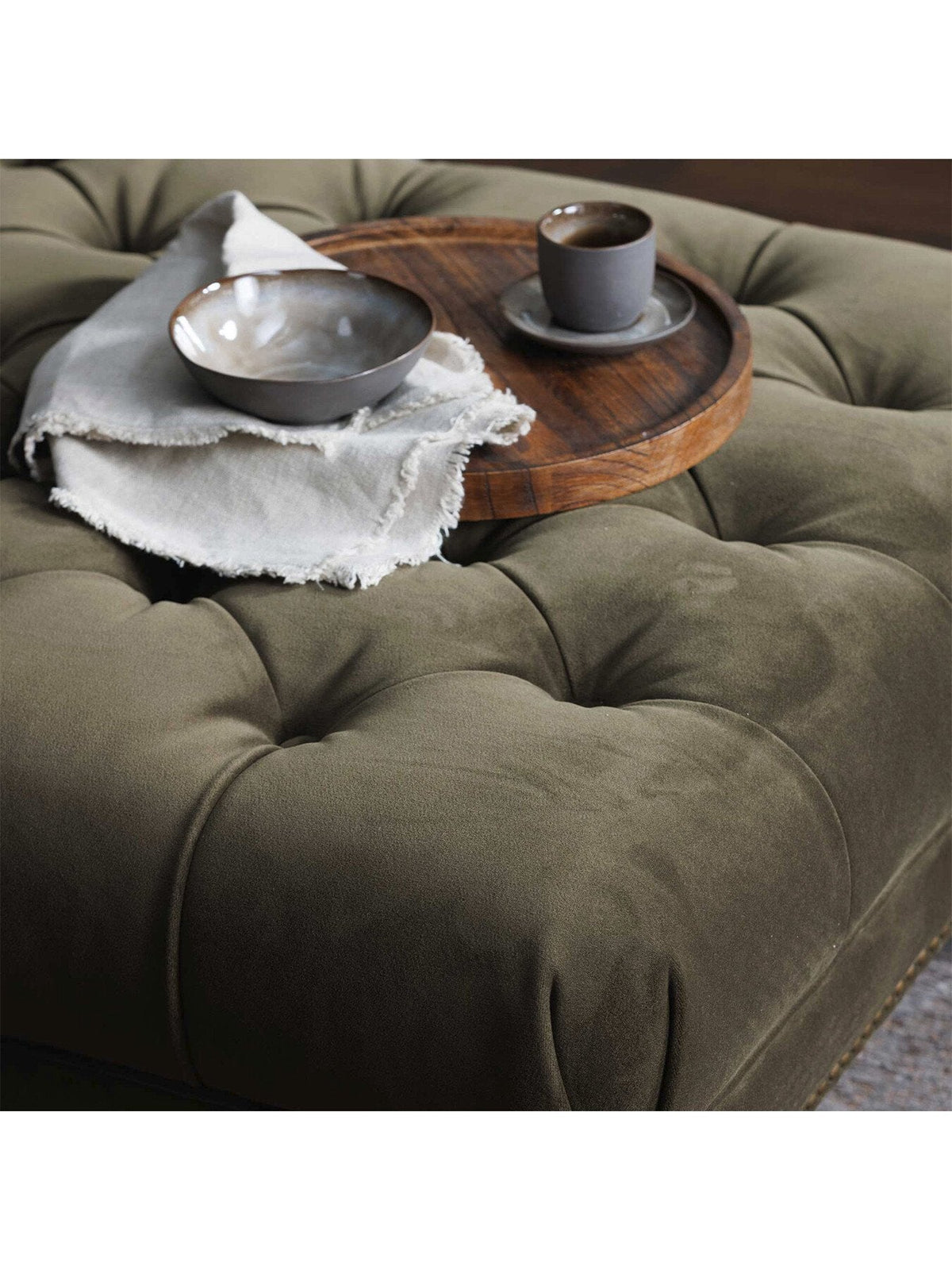 Ullswater Green Velvet Buttoned Rectangular Footstool Green