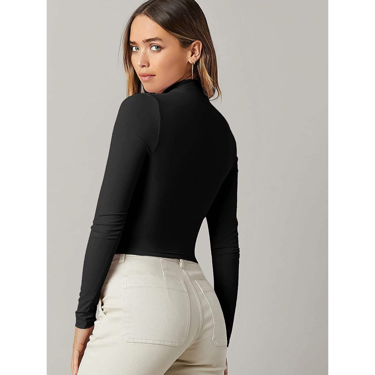 Women's Basic Mock Neck Long Sleeve Top