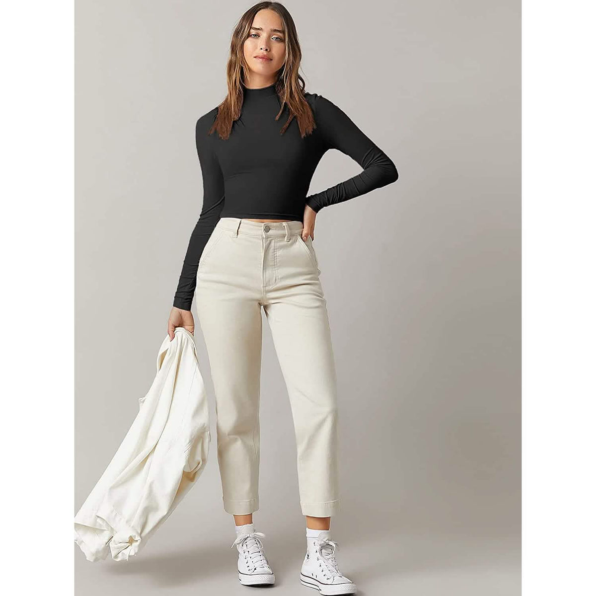 Women's Basic Mock Neck Long Sleeve Top