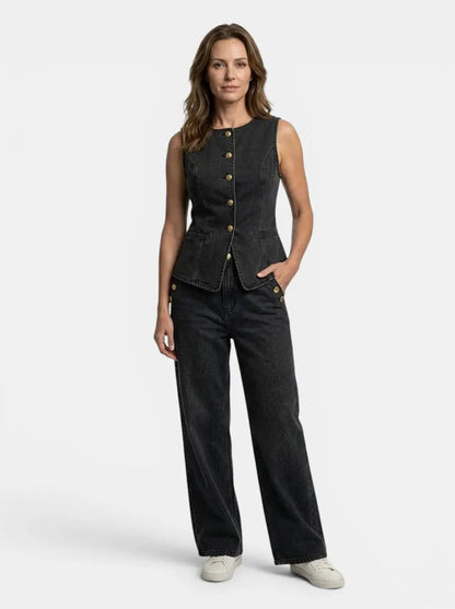 Women's Denim Co Ord Set | Tailored Waistcoat and Wide-Leg Trousers