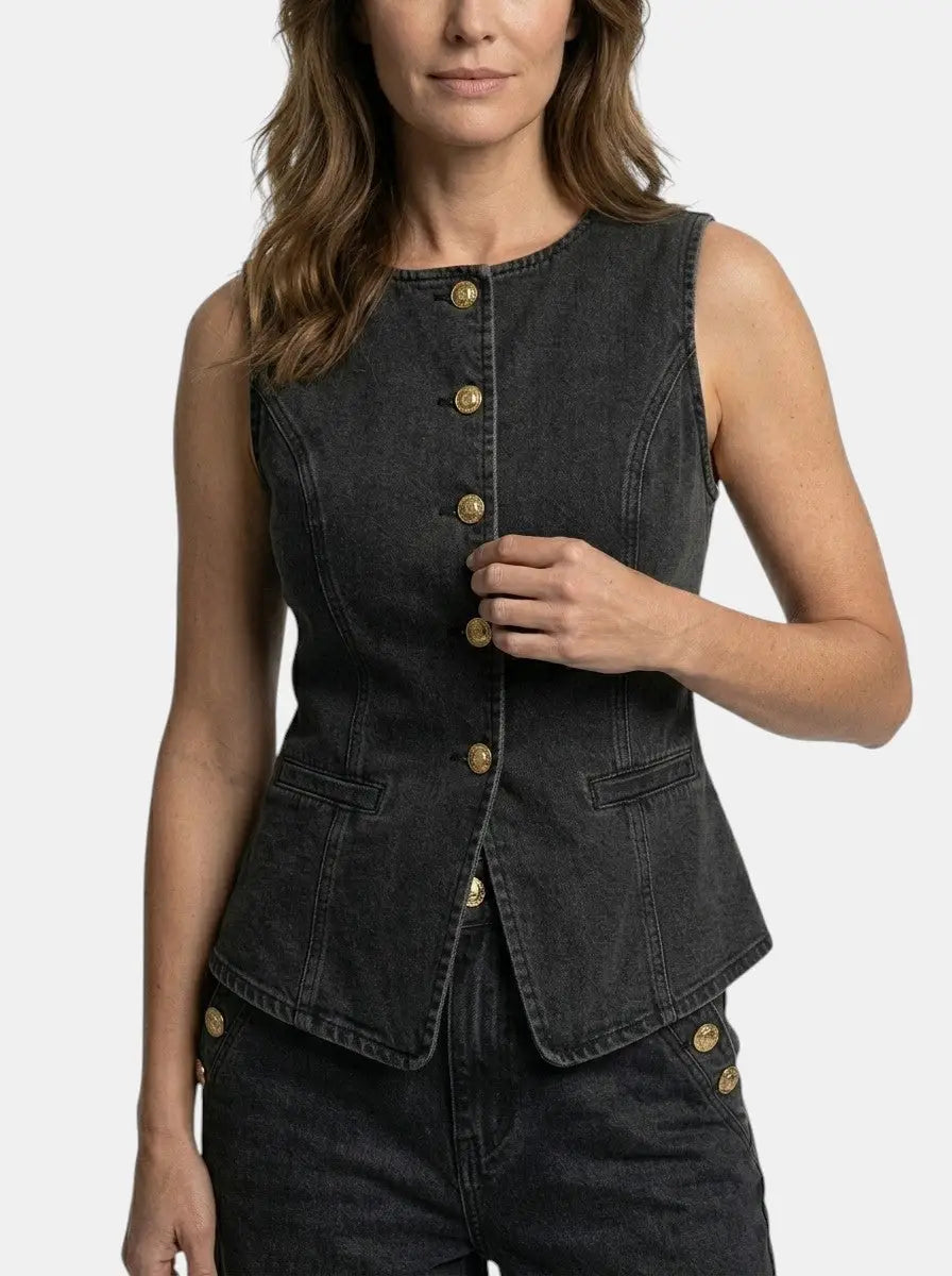 Women's Denim Co Ord Set | Tailored Waistcoat and Wide-Leg Trousers