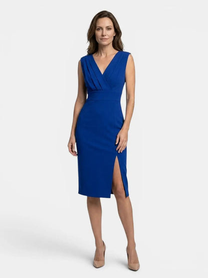 Women's Elegant Pleated Midi Dress | Sculpted Formal Evening Gown