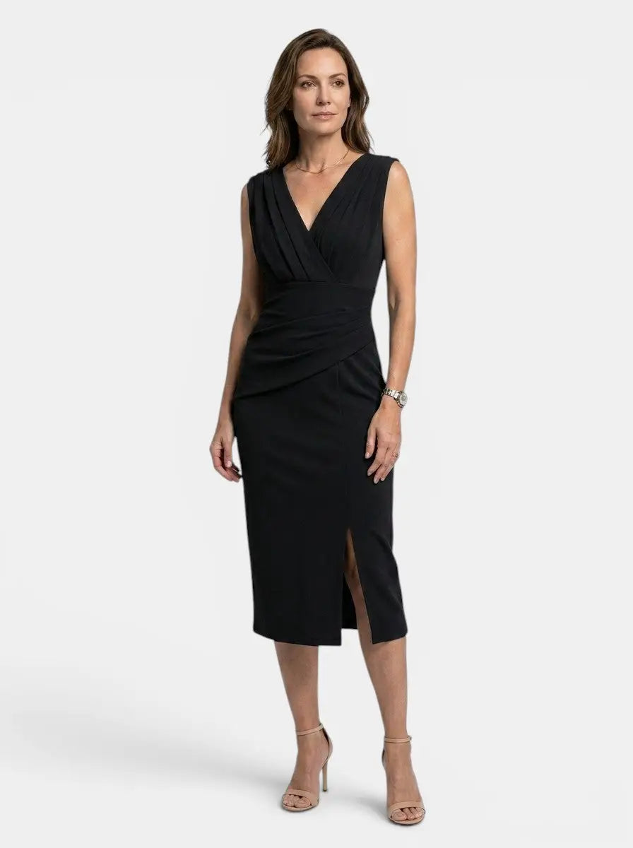 Women's Elegant Pleated Midi Dress | Sculpted Formal Evening Gown
