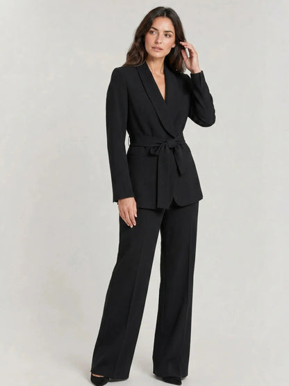Women's Elegant Tailored Blazer Set | Stylish Wide-Leg Trousers for Spring Summer
