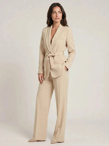 Women's Elegant Tailored Blazer Set | Stylish Wide-Leg Trousers for Spring Summer