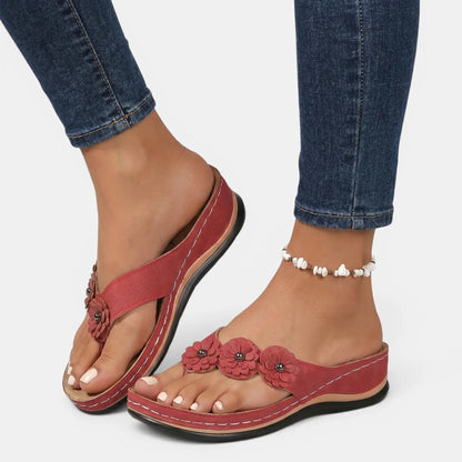 Women's Leather Wedge Sandals | Comfortable Floral Slip-On Summer Footwear