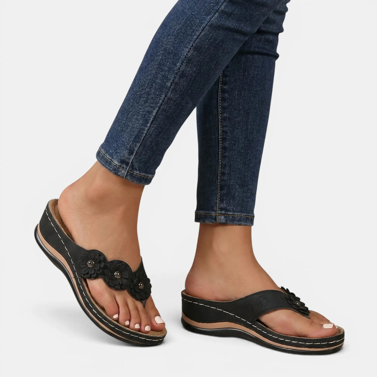 Women's Leather Wedge Sandals | Comfortable Floral Slip-On Summer Footwear