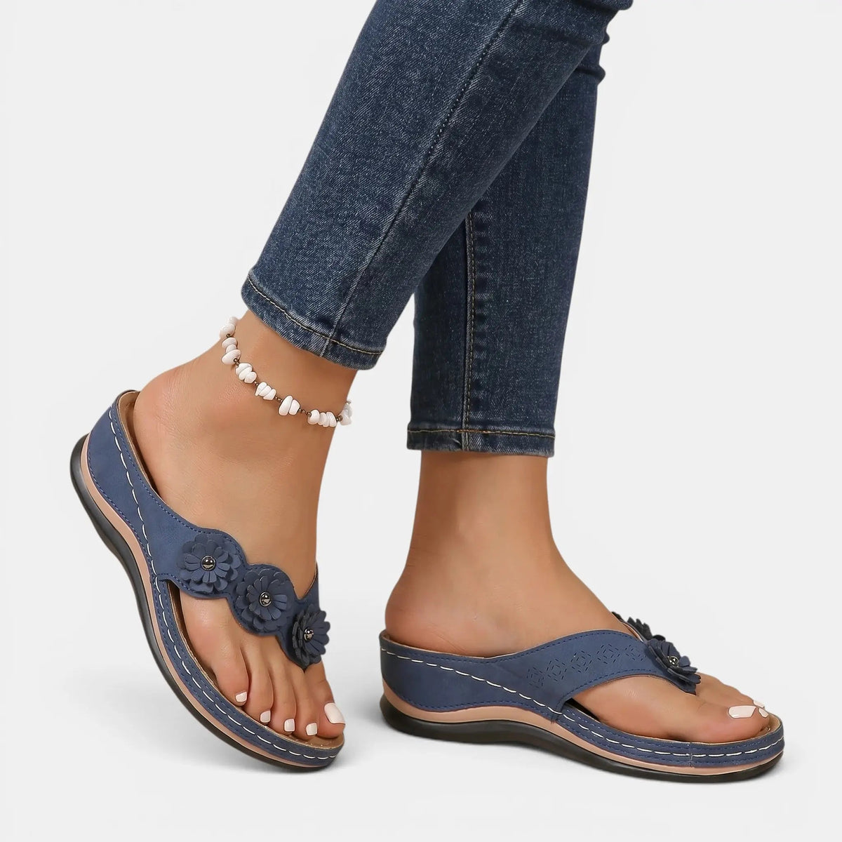 Women's Leather Wedge Sandals | Comfortable Floral Slip-On Summer Footwear