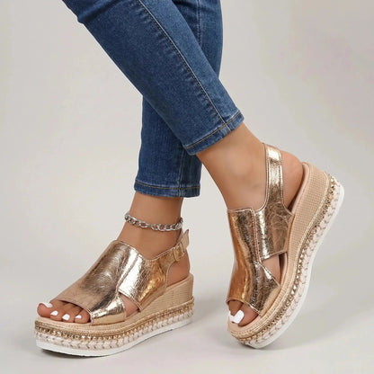 Women's Leather Wedge Sandals | Supportive Open-Toe Design for Summer