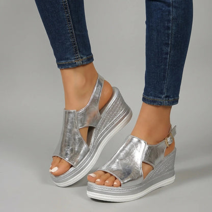 Women's Leather Wedge Sandals | Supportive Open-Toe Design for Summer