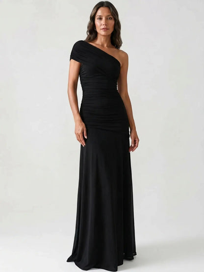 Women's Lightweight Asymmetrical Gathered Dress | Elegant Maxi Cocktail Evening Gown