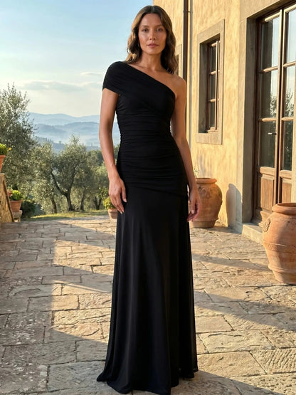Women's Lightweight Asymmetrical Gathered Dress | Elegant Maxi Cocktail Evening Gown