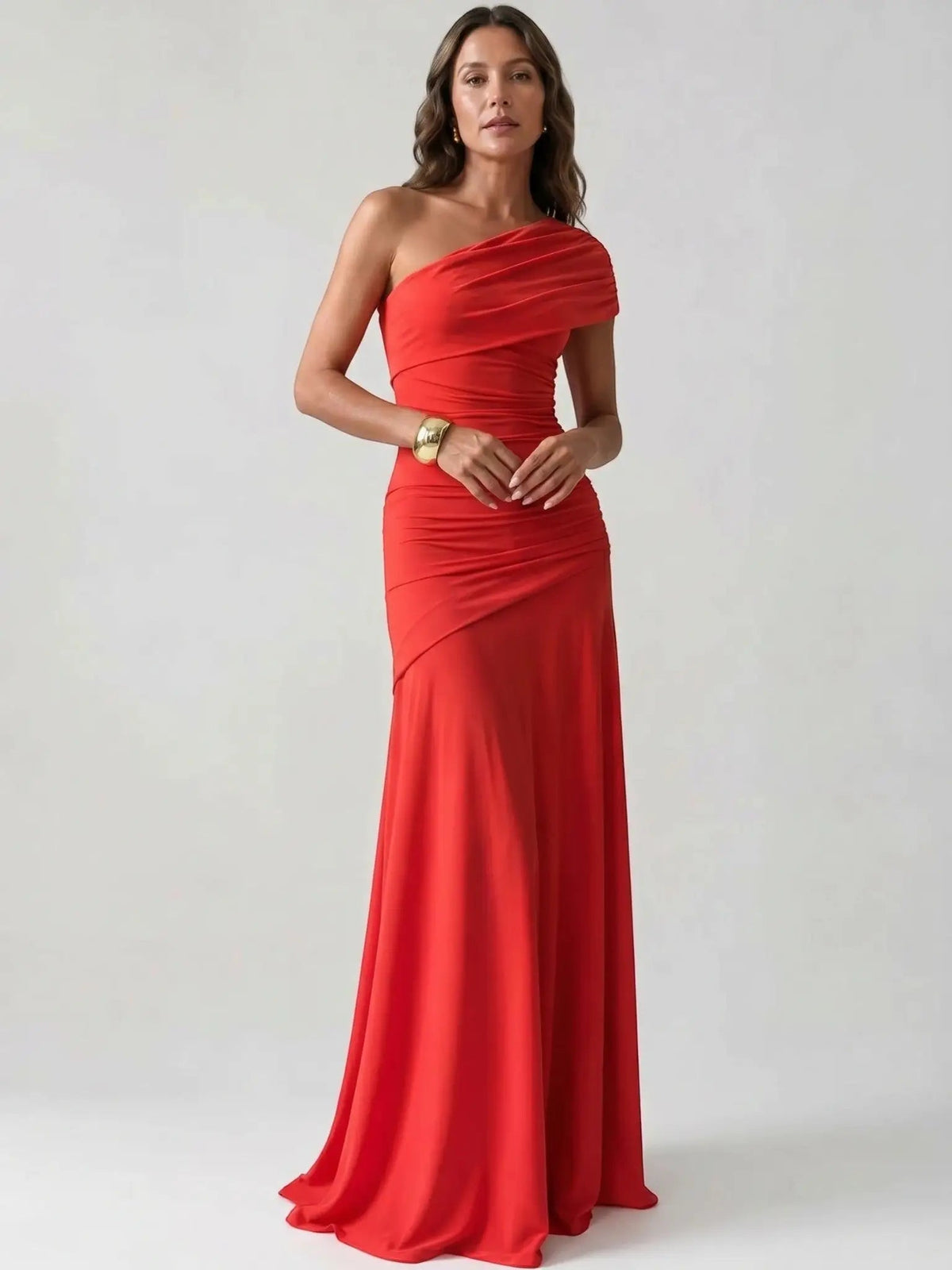 Women's Lightweight Asymmetrical Gathered Dress | Elegant Maxi Cocktail Evening Gown