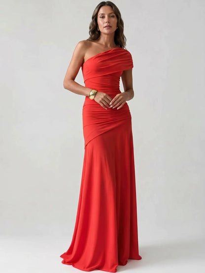 Women's Lightweight Asymmetrical Gathered Dress | Elegant Maxi Cocktail Evening Gown