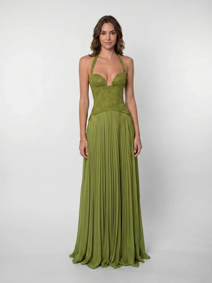 Women's Lightweight Pleated Corset Maxi Dress | Elegant Flowing Summer Evening Gown