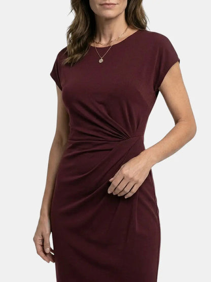 Women's Rich Fabric Bodycon Midi Dress | Elegant Sculpted Wrap Design for Formal Occasions