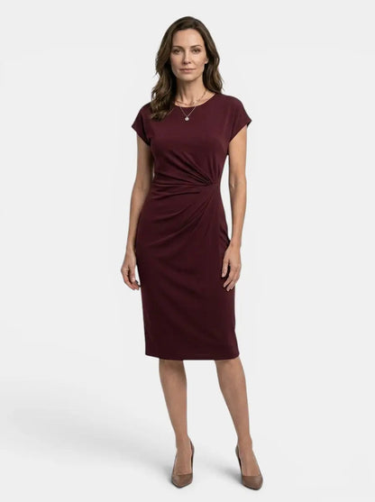 Women's Rich Fabric Bodycon Midi Dress | Elegant Sculpted Wrap Design for Formal Occasions