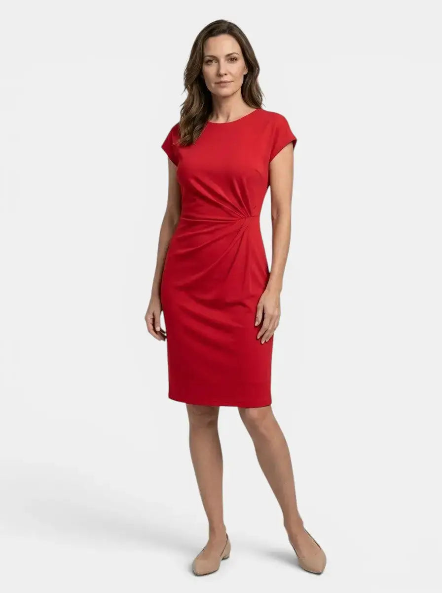 Women's Rich Fabric Bodycon Midi Dress | Elegant Sculpted Wrap Design for Formal Occasions