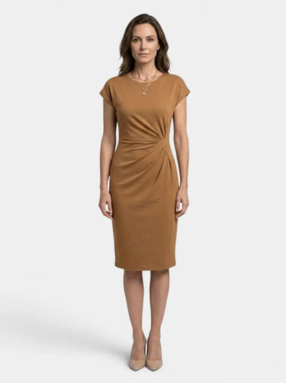 Women's Rich Fabric Bodycon Midi Dress | Elegant Sculpted Wrap Design for Formal Occasions