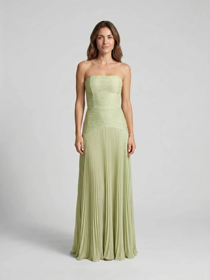 Women's Soft Pleated Maxi Dress | Elegant Flowing Green Summer Gown