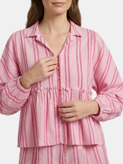 Women's Striped Cotton Peplum Shirt and Shorts Set | Relaxed Fit Summer Outfit