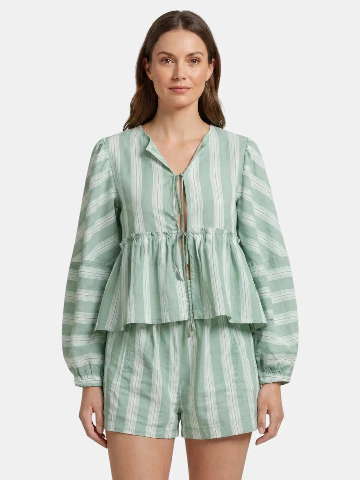 Women's Striped Cotton Peplum Shirt and Shorts Set | Relaxed Fit Summer Outfit