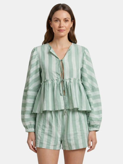 Women's Striped Cotton Peplum Shirt and Shorts Set | Relaxed Fit Summer Outfit