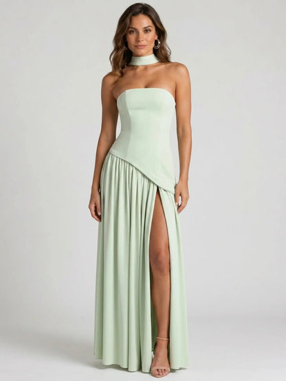 Women's Structured Cocktail Dress | Elegant Strapless High Slit Design