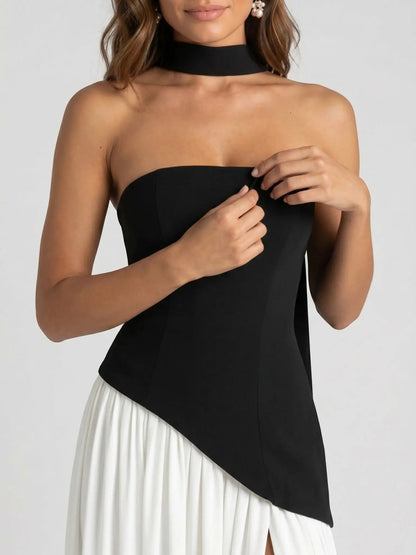 Women's Structured Cocktail Dress | Elegant Strapless High Slit Design