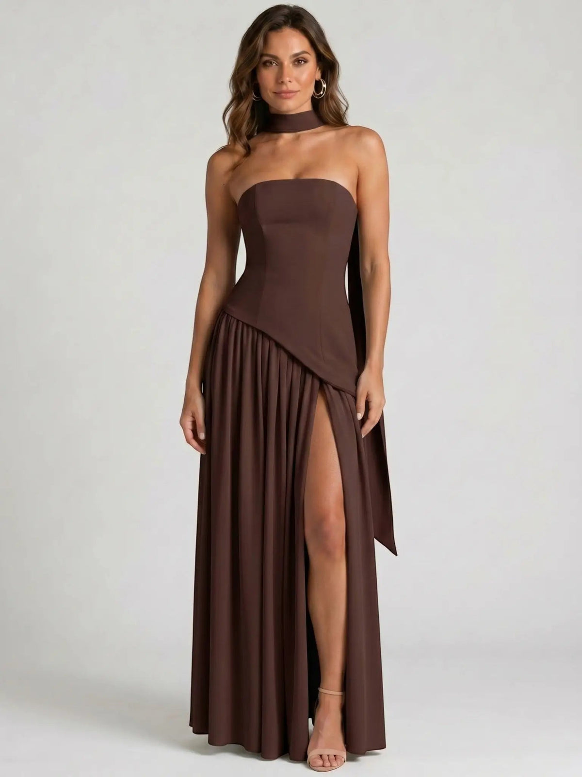 Women's Structured Cocktail Dress | Elegant Strapless High Slit Design