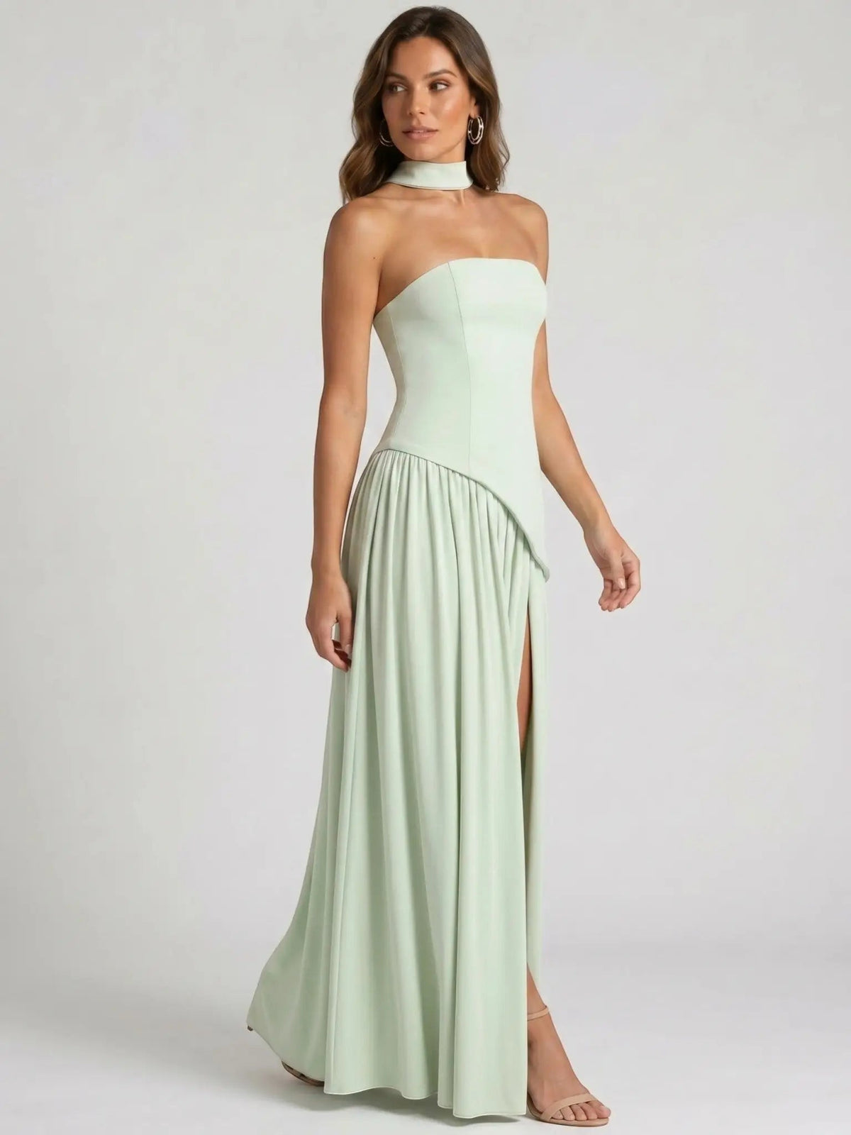 Women's Structured Cocktail Dress | Elegant Strapless High Slit Design
