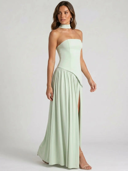Women's Structured Cocktail Dress | Elegant Strapless High Slit Design