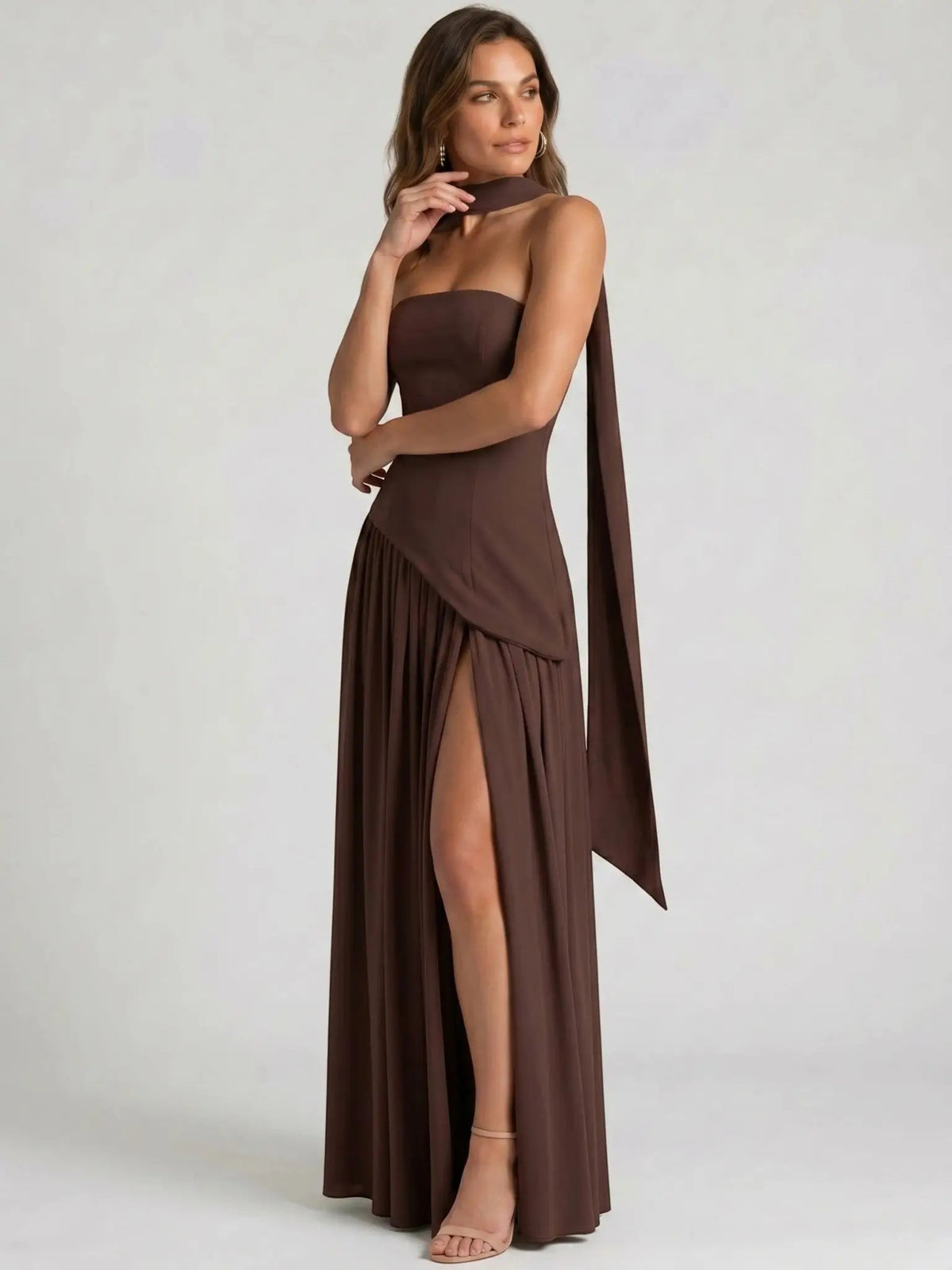 Women's Structured Cocktail Dress | Elegant Strapless High Slit Design